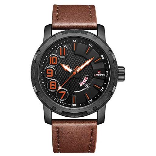 Naviforce - nf9154 - orologio da polso al quarzo analogico moda uomo, cinturino in pelle, impermeabile (band: brown (camel) / index: orange)