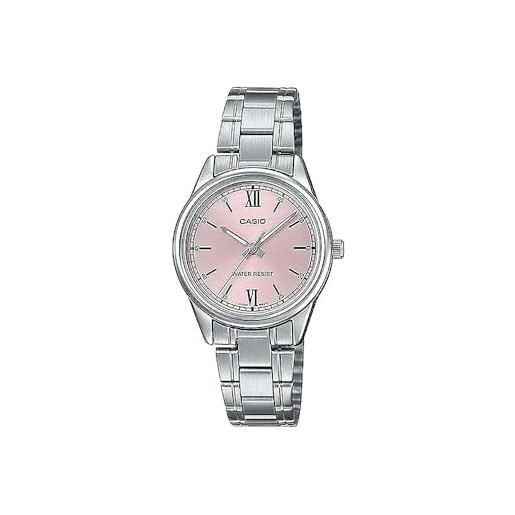 Casio ltp-v005d-4b2 orologio analogico da donna con quadrante rosa in acciaio inossidabile standard a 3 lancette, orologio analogico, movimento al quarzo