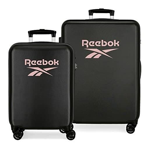 Reebok beverly set valigie nero 55/68 cm abs rigido chiusura laterale a combinazione 104l 6 kg 4 doppie ruote bagaglio a mano
