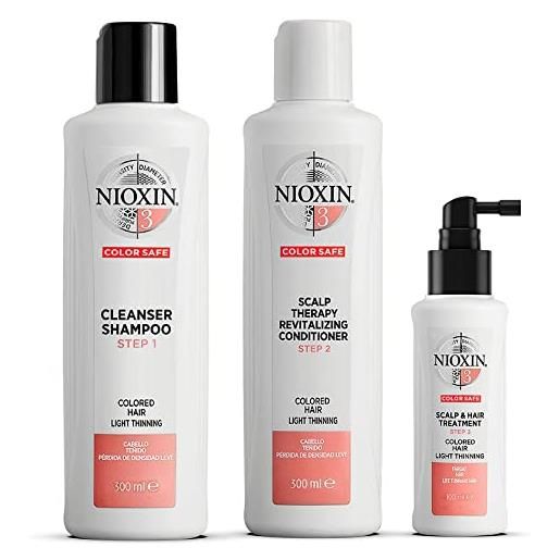 Nioxin Professional nioxin kit trifasico sistema 3 | sistema trifasico, riduce la caduta dei capelli | per capelli colorati leggermente assottigliati, trattamento per infoltimento dei capelli 300, 300, 100ml