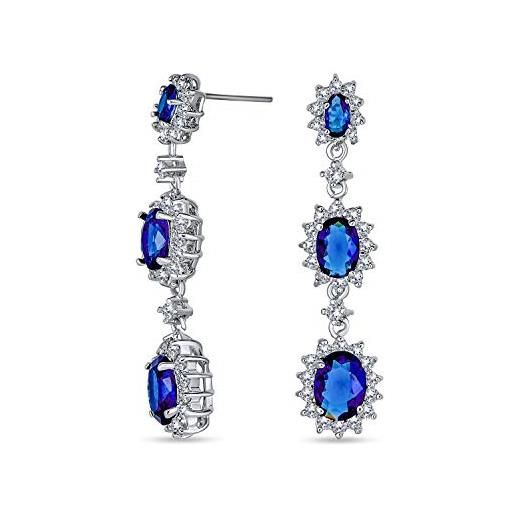 Bling Jewelry orecchini a cascata con triplo ovale di zaffiri simulati di colore blu reale eleganti per donne placcati in argento con splendenti zirconi cubici