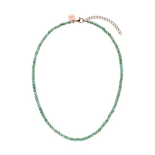 Purelei® collana di avventurina, collana da donna in acciaio inossidabile resistente, collana impermeabile di perle di avventurina naturale, lunghezza regolabile di 35-40 cm (oro rosa)