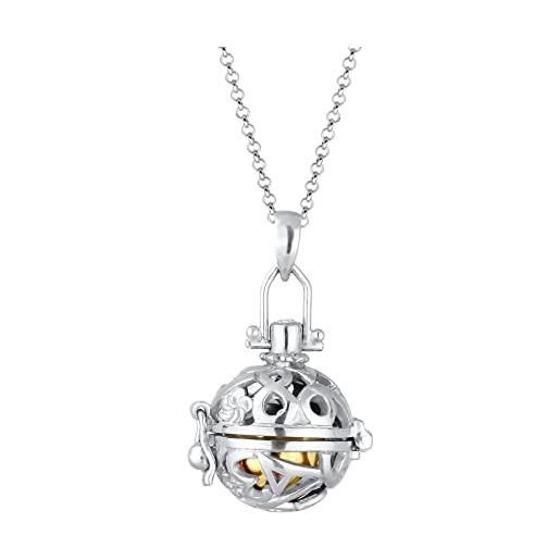 Nenalina collana da donna con pendente ornament, con zirconi bianco e sfera in ottone oro, argento sterling 925, efs-012