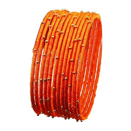 Touchstone collezione bangle di filo di seta artigianale filo di seta sintetica perline aspetto esotico carote bracciali design braccialetto arancione per donna 2.5 set di 12 arancia