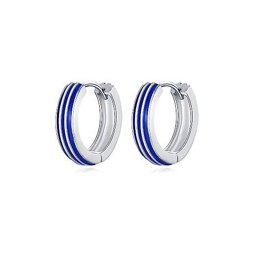 PHNIBIRD orecchini uomo orecchini cerchio orecchini argento 925 blue enamel basso profilo regalo uomo (b)