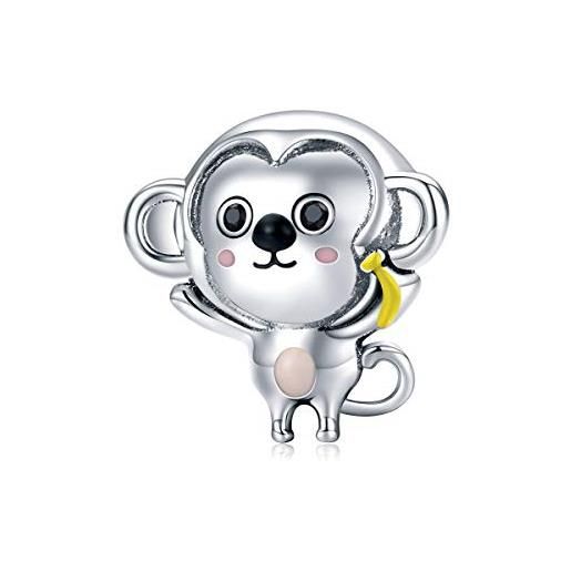 MEETCCY charm a forma di animale per braccialetto in argento sterling 925 con ciondolo a forma di zebra, elefante, orso tarme, zampa di cane, adatto per braccialetti pandora e argento, colore: scimmia, cod. 