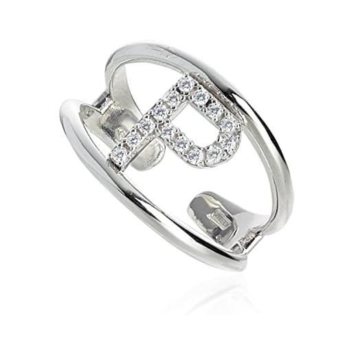 Artlinea, anello in argento 925 sterling, gioiello personalizzato con la lettera p maiuscola, con pavé zirconi, retro aperto con misura regolabile 12-18, made in italy