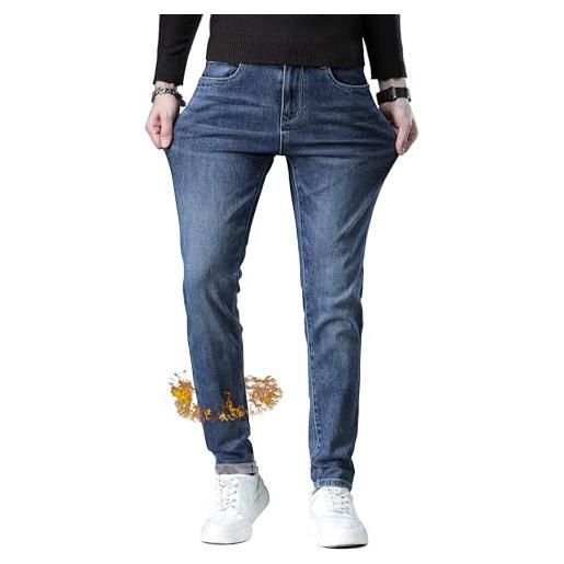 ziilay jeans termici da uomo ringiovaniti tapered fit pantaloni termici foderati in pile slim fit, 9112r blu (pile), 35w x 31l