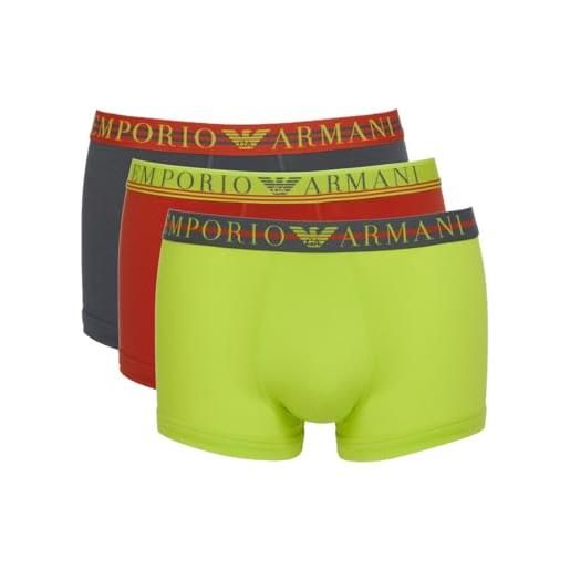 Emporio Armani underwear men's 3-pack mixed waistband boxer, uomini, lime/rust/anthracite, 