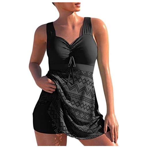 chuangminghangqi costume piscina donna due pezzi push up taglie forti costume da bagno con controllo addominale tankini vita alta bikini con top a v con imbottitura e pantaloncini corti (nero, 3xl)