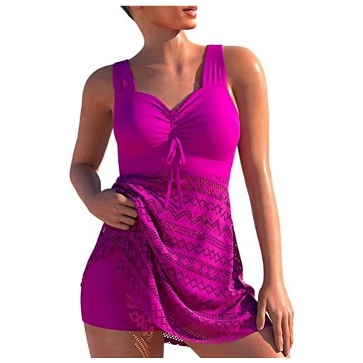 chuangminghangqi costumi donna tankini curvy rosa costume da bagno a due pezzi con top a v con imbottitura e pantaloncini corti bikini donna mare xxl push up vita alta (rosa, xxl)