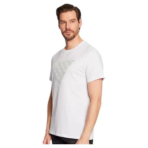 GUESS t-shirt manica corta da uomo marchio, modello shiny gel triangle m3gi33j1314, realizzato in cotone. Bianco