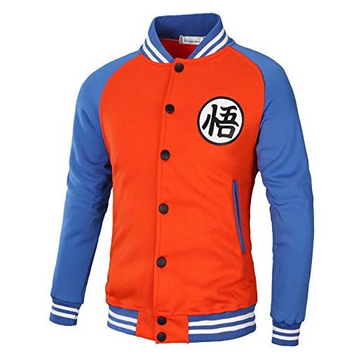 MGTUPK son goku felpa con cappuccio grande felpa oversize da uomo casual cardigan maglione giacca da baseball giacca uomo arancione + blu m