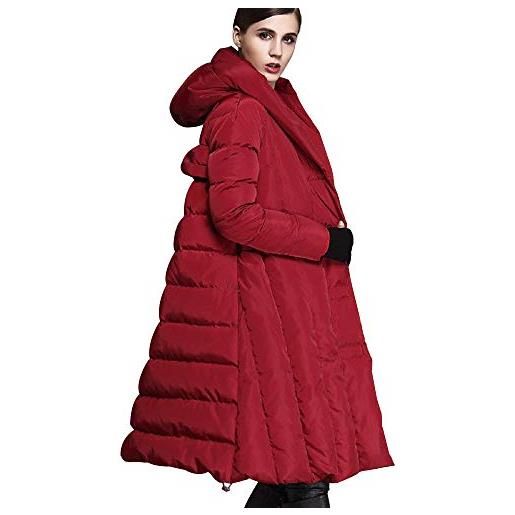chuagngwei piumino d'anatra bianca piumino lungo da donna con cappuccio semplice cappotto moda @ vino rosso_s
