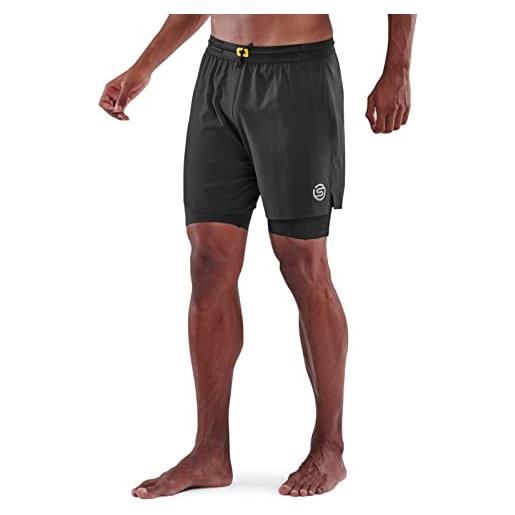 Skins pantaloncini a compressione 2 in 1 della serie 3 superpose performance pantaloni sportivi, nero, l uomo
