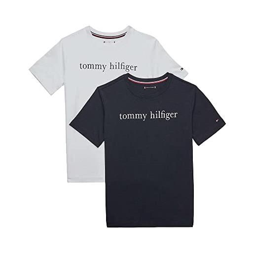 Tommy Hilfiger 2p cn tee ss uk0uk00031 magliette a maniche corte, blu (desert sky/white), 12-14 anni unisex-bambini e ragazzi