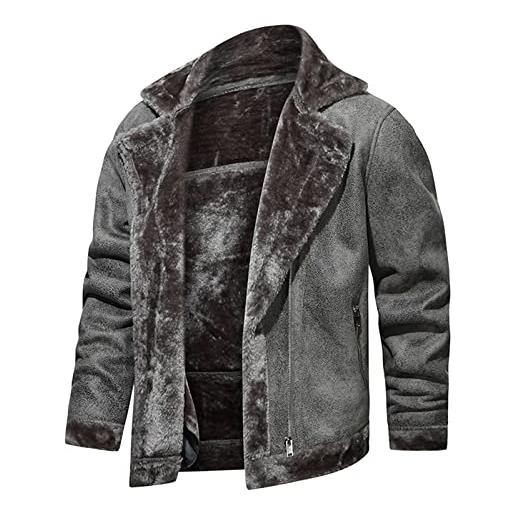 PAIDAXING giacca in pelle leggera uomo uomo autunno e inverno moda casual tinta unita tasca integrazione cappotto spesso giacca in pelle borse a tracolla per uomo, grigio, l