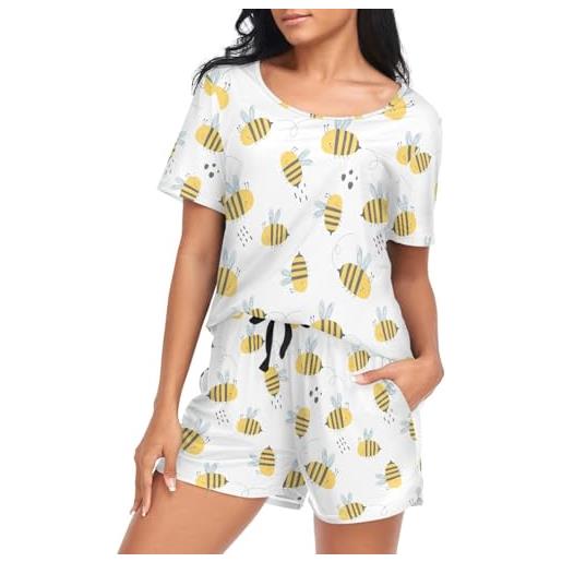 Oarencol set pigiama da donna a maniche corte con motivo a pois con api, morbido, con tasche, s-xxl, multi, m