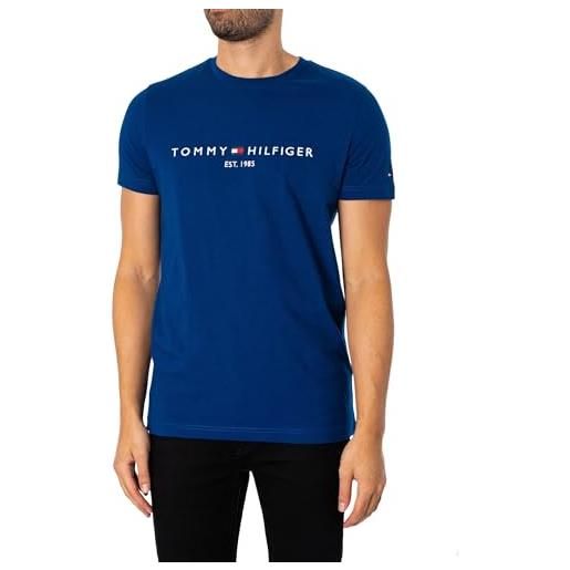Tommy Hilfiger uomo t-shirt maniche corte tommy logo scollo rotondo, blu (anchor blue), xl