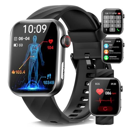 Marsyu 2024 nuovo smartwatch uomo con ecg/pressione arteriosa/sonno/cardiofrequenzimetro/temperatura corporea/spo2, 1,96 orologio fitness con telefonica sos/150+modalità sport, ios android ip68
