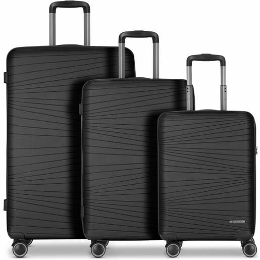 Franky dallas 3.0 set di valigie a 4 ruote 3 pezzi con pieghe elastiche nero