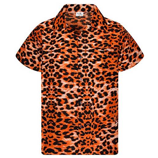 King Kameha funky camicia hawaiana, manica corta, print leopard, chiaro arancia, m