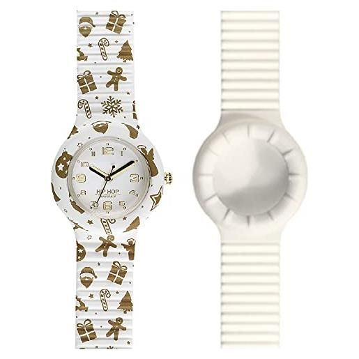HIP HOP special pack con orologio di natale gold pattern e hero 32 cinturino bianco, orologio donna, idea regalo speciale, esclusiva online