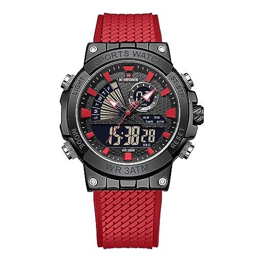 Naviforce orologio da uomo analogico digitale con cinturino in silicone, orologio sportivo impermeabile con cronografo multifunzione (red)
