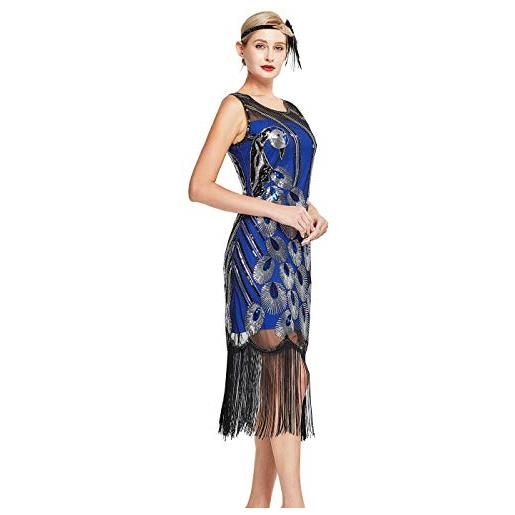 MISSCHEN - abito da donna, stile vintage anni '20, con paillettes, stile gatsby - blu - s