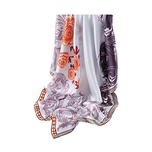 laprée - sciarpa seta donna bandana foulard pura seta quadrata scialle satin di seta 90 * 90cm colore turchese