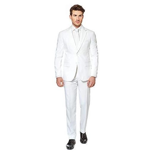 OppoSuits solid color party suit: for men - (white) knight full includes pants, jacket and tie, abito da uomo, bianco, 52
