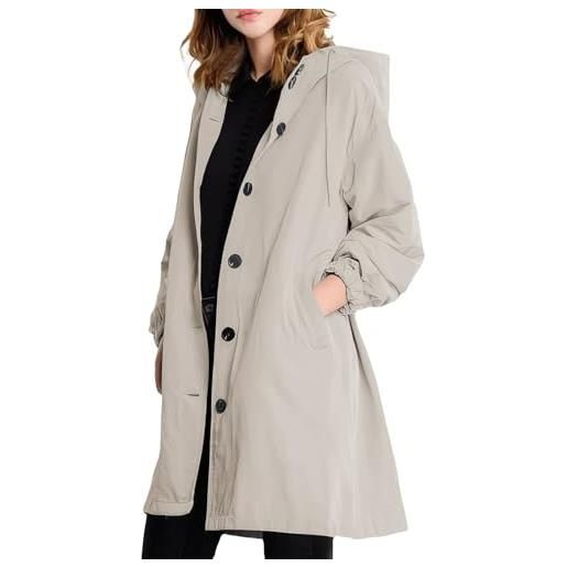 MTROTE HXUE windbreaker doppio petto cappuccio manica lunga giacca antivento leggero retro cappotto casual, cachi. , l