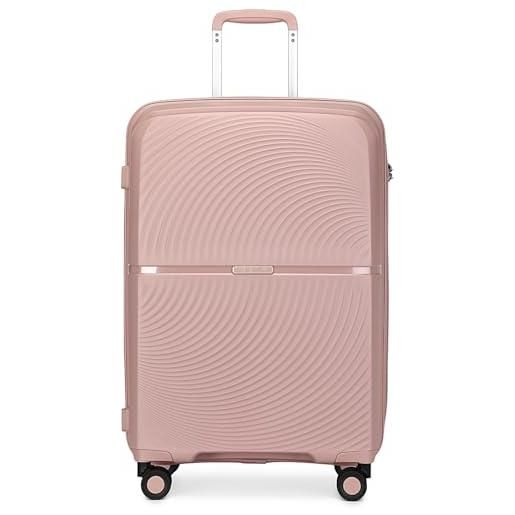 British Traveller valigia grande 76cm polipropilene trolley rigida leggero con ruote tsa (rosa)