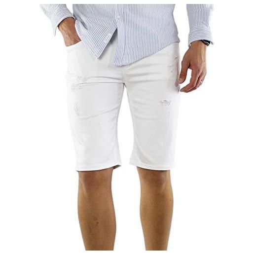 Ciabalù bermuda uomo jeans pantaloncini bianco cotone slim fit corto strappati (54)