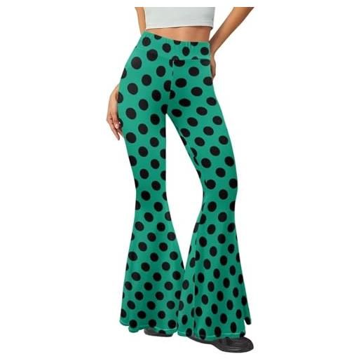 Printpub leggings svasati con grafica carina, pantaloni da yoga larghi per le donne, comodi leggings fluidi per il controllo della pancia, leggings svasati, pois verde, xl