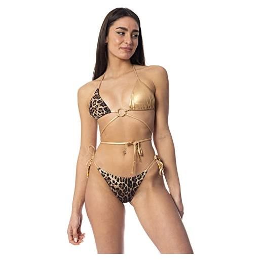 4giveness beachwear donna oro bikini con lacci al girovita s