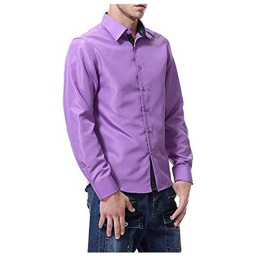yiduiyi men's long-sleeved shirt versatile lapel casual solid color slim cardigan-purple_3xl