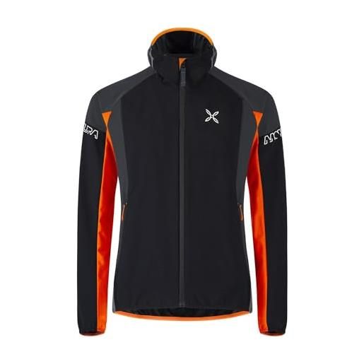 MONTURA flash sky jacket, giacca leggera da uomo ideale per attività outdoor, aerobiche e tempo libero (s, nero/arancio brillante)