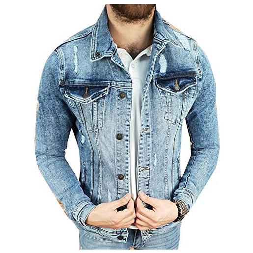 Mengyu uomo giacca di jeans vintage classica giubbotto denim blu xl