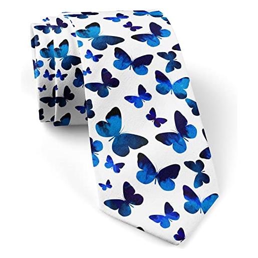 501 cravatta da uomo farfalle blu dell'acquerello su modello bianco cravatte sottili moderna cravatta da sposa eleganti cravatte slim per business partito feste lavoro