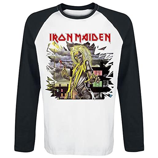 Iron Maiden killers shatter uomo maglia maniche lunghe bianco/nero s 100% cotone regular