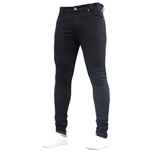 Generic jeans da uomo, slim/straight fit, jeans elasticizzati, pantaloni hip hop, jeans elasticizzati, in denim con tasca, pantaloni alla moda, jeans vintage, casual, streetwear, nero , l/largo