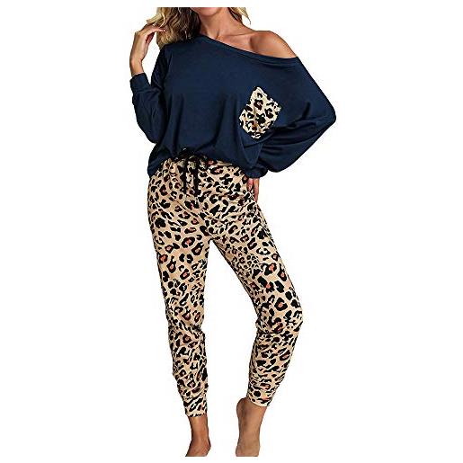 Geagodelia set pigiama donna invernale 2 pezzi leopardato maglietta a maniche lunghe girocollo + pantaloni lunghi multicolori s-2xl (blu, m)