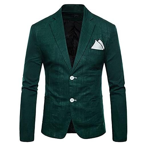 GUOCU tailleur blazer di lino uomo slim fit giacca blazer casual abito con due bottoni monopetto elegante vestito giacche risvolto leisure formale suit casual giacche da abito