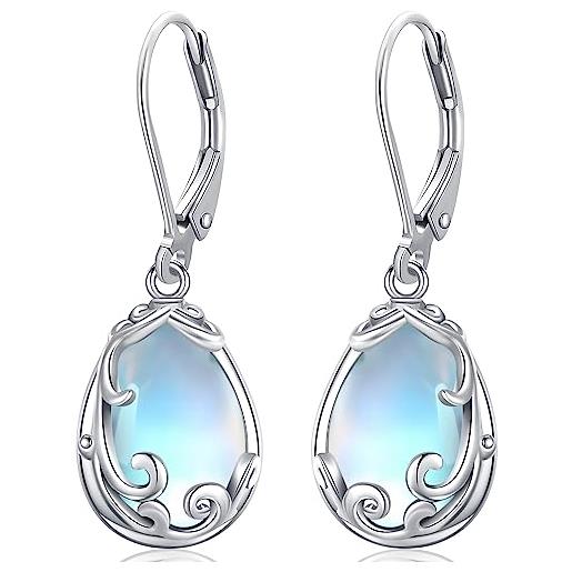 Odinstone orecchini pietra di luna fenice in argento sterling 925 orecchini da donna pendenti a goccia gioielli ipoallergenici per donne e ragazze (orecchini-d)