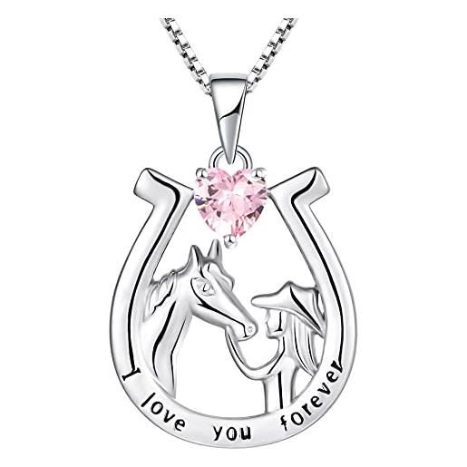 YL collana a ferro di cavallo in argento 925 con ottobre pietra portafortuna zirconia cubica rosa gioielli con ciondolo a forma di cavallo per donna fidanzata