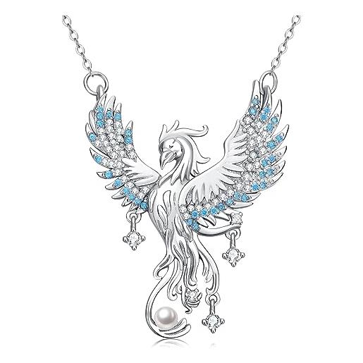 Twoowl phoenix collana da donna in argento sterling 925 con ciondolo a forma di fenice con uccellino, gioiello regalo per compleanno, natale, san valentino, per donne e ragazze