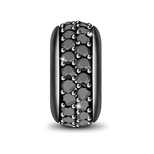 GNOCE 925 sterling silver rubber stopper show my style ladies clasp spacer charms bead per bracciali (nero)