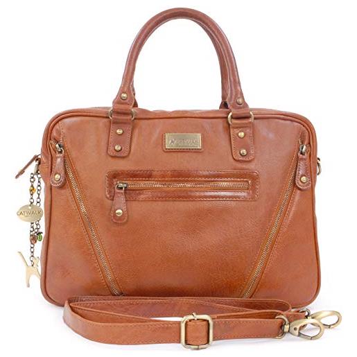 Catwalk Collection Handbags - vera pelle - borse a valigetta/tracolla da lavoro/borse a mano/spalla/messenger/business - per pc laptop portatile/tablet - sienna - nero