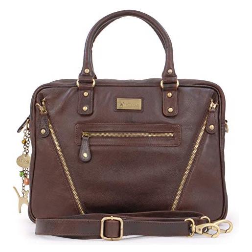 Catwalk Collection Handbags - vera pelle - borse a valigetta/tracolla da lavoro/borse a mano/spalla/messenger/business - per pc laptop portatile/tablet - sienna - grigio